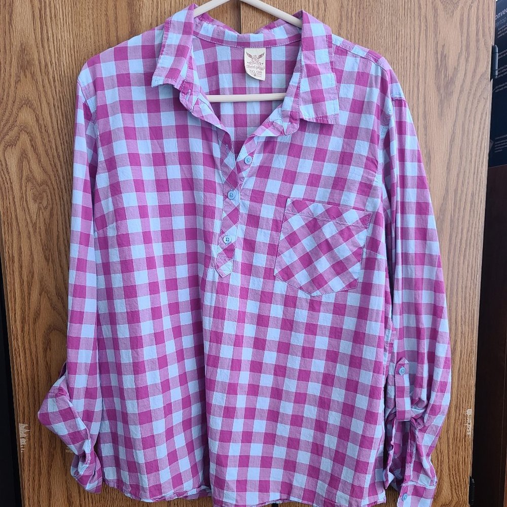 Faded Glory Button Down Pink Plaid, XXL